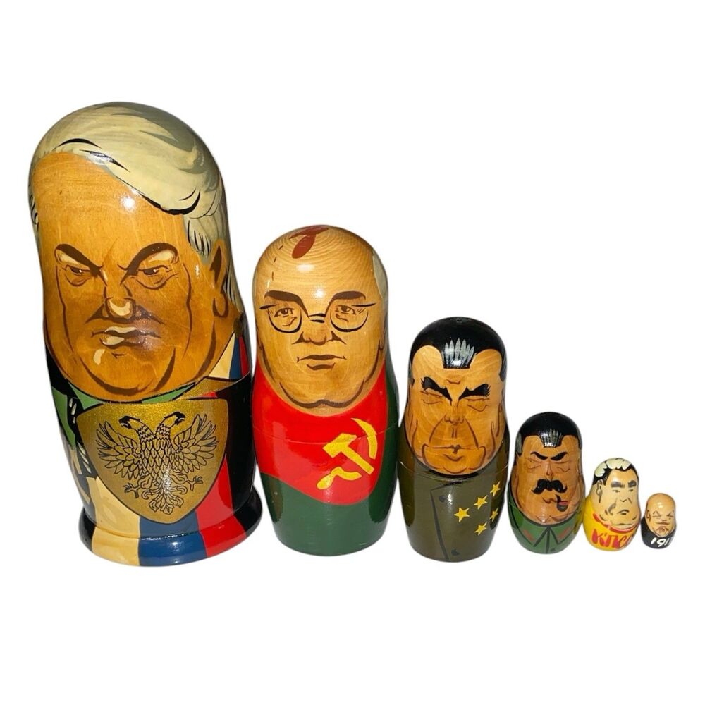 Vintage Russian Soviet Political Leaders Nesting Dolls Matryoshka